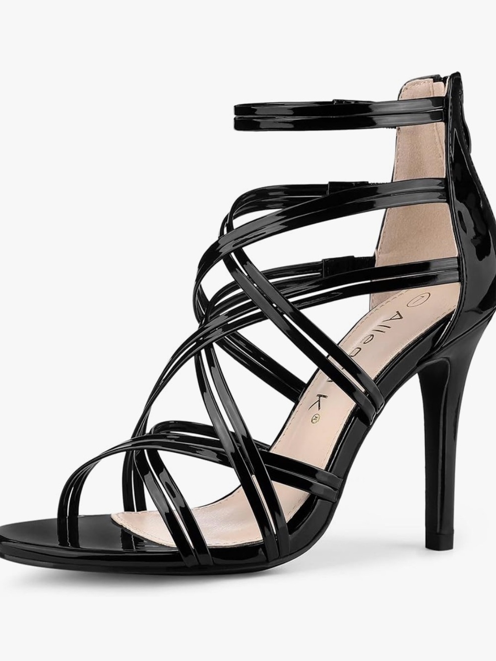Allegra K Black Patent Strappy Stiletto Heel Sandal